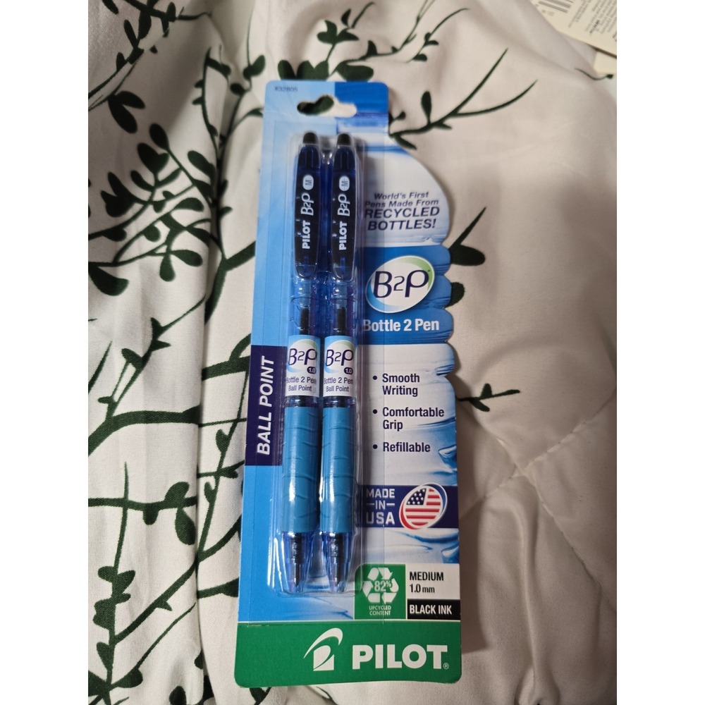 Pilot Bottle 2 Pen B2P Retractable Ball Point Pen, Medium, Black 32805, 2 Ct